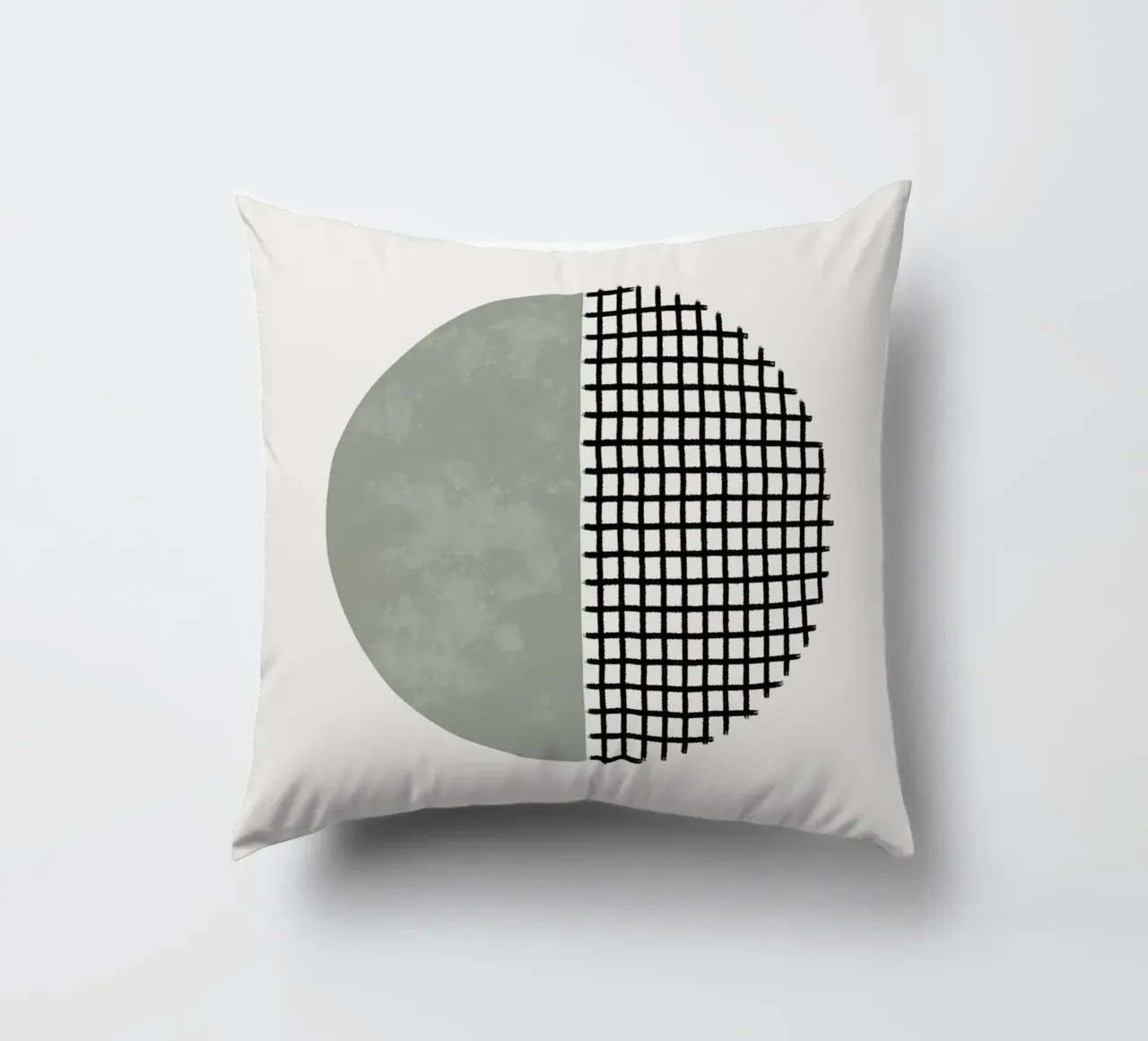 Minimalist geometric artwork lines and circles in sage green cuscino da Imaginative