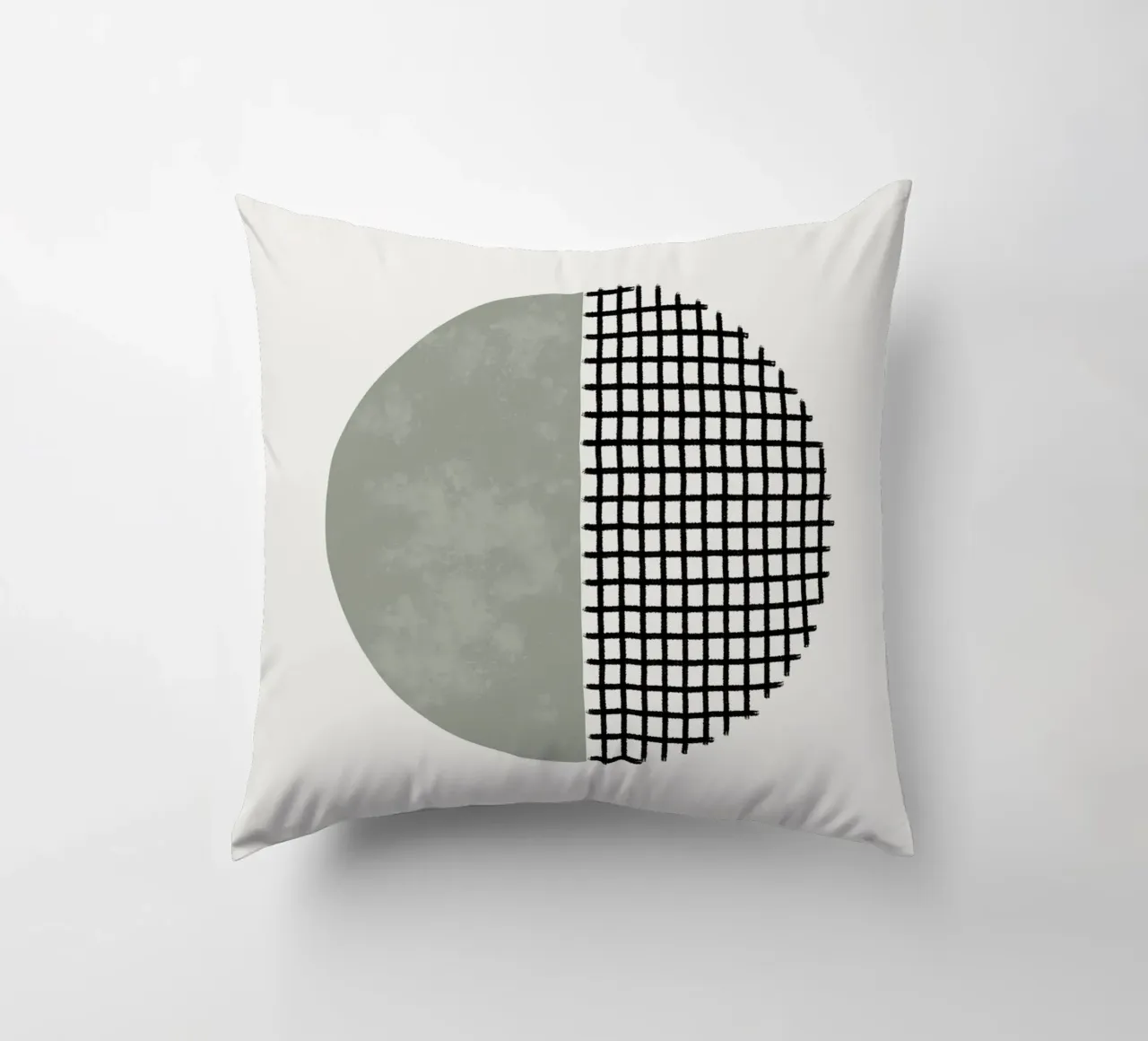 Minimalist geometric artwork lines and circles in sage green cuscino da Imaginative