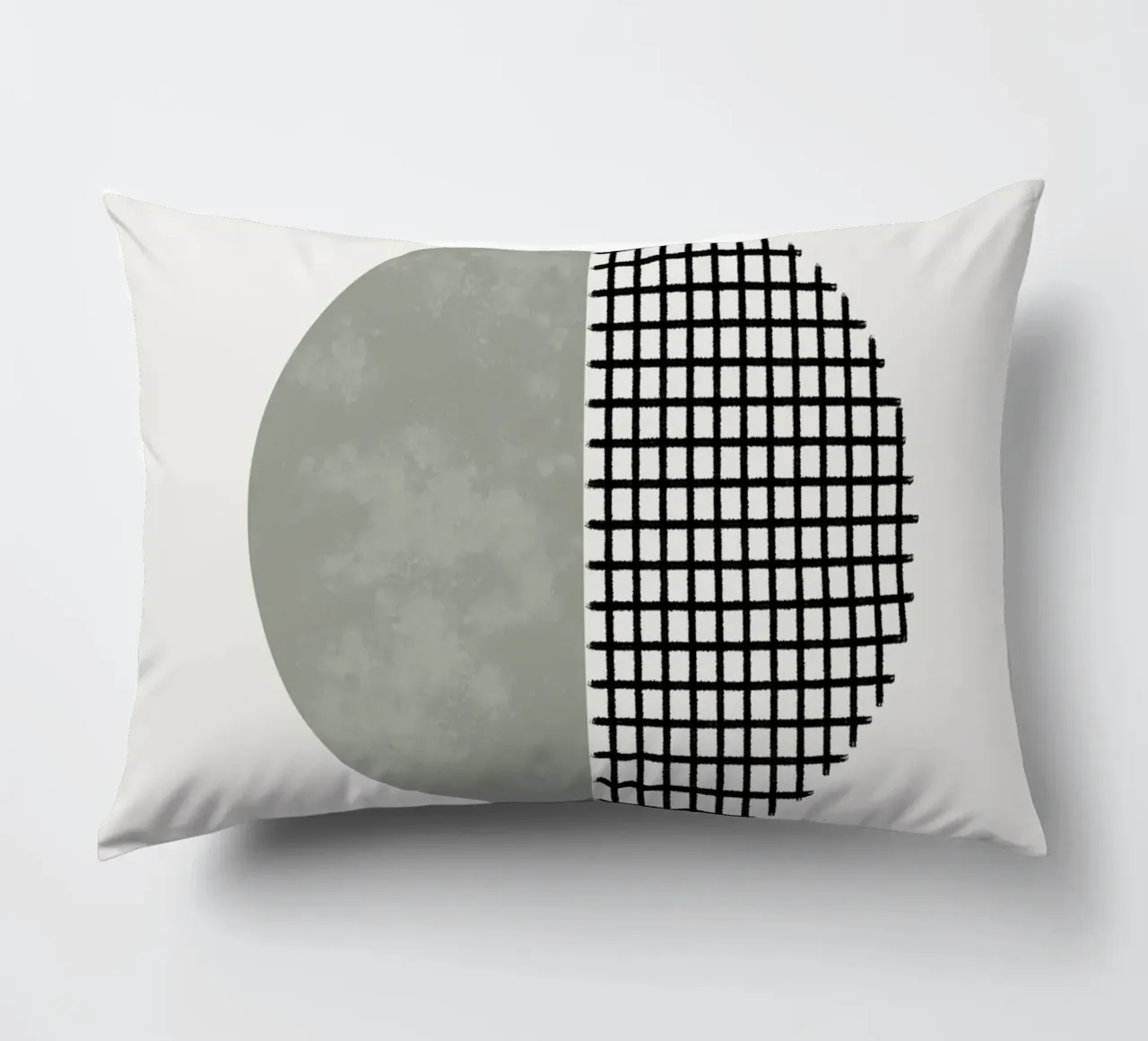 Minimalist geometric artwork lines and circles in sage green cuscino da Imaginative