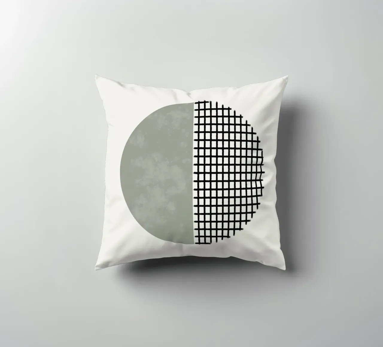 Minimalist geometric artwork lines and circles in sage green cuscino da Imaginative