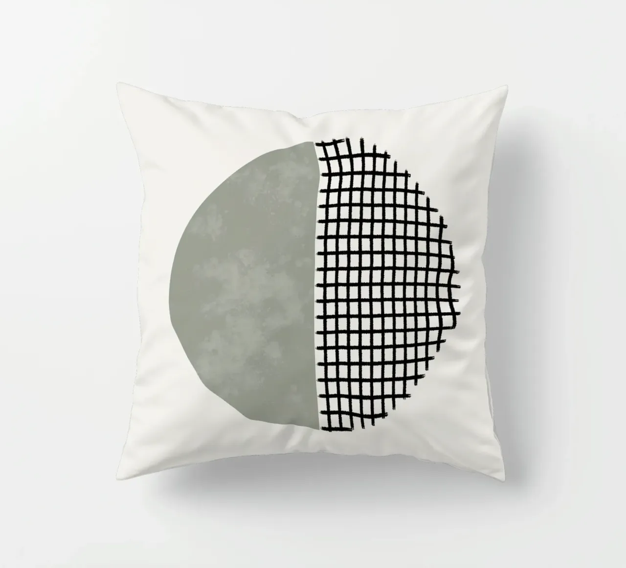 Minimalist geometric artwork lines and circles in sage green cuscino da Imaginative
