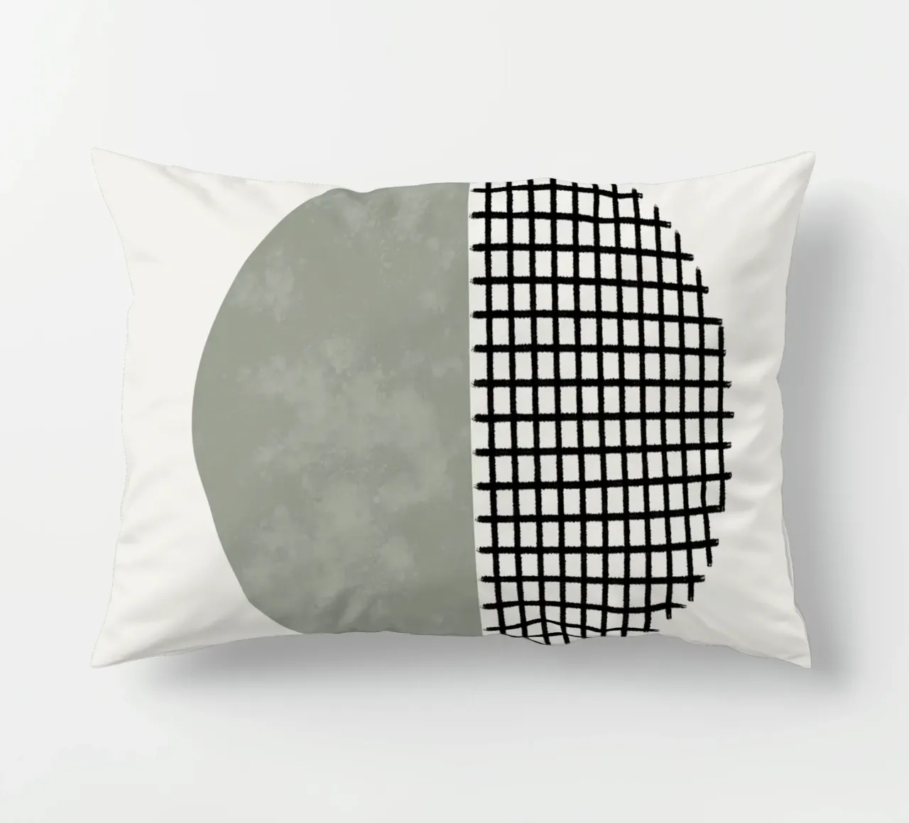 Minimalist geometric artwork lines and circles in sage green cuscino da Imaginative