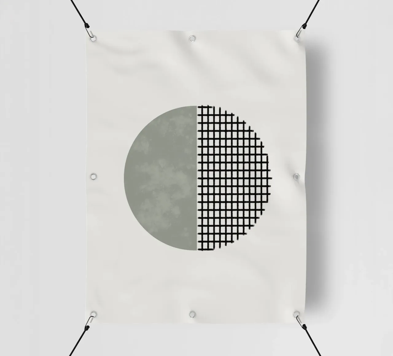 Minimalist geometric artwork lines and circles in sage green telo in pvc da Imaginative