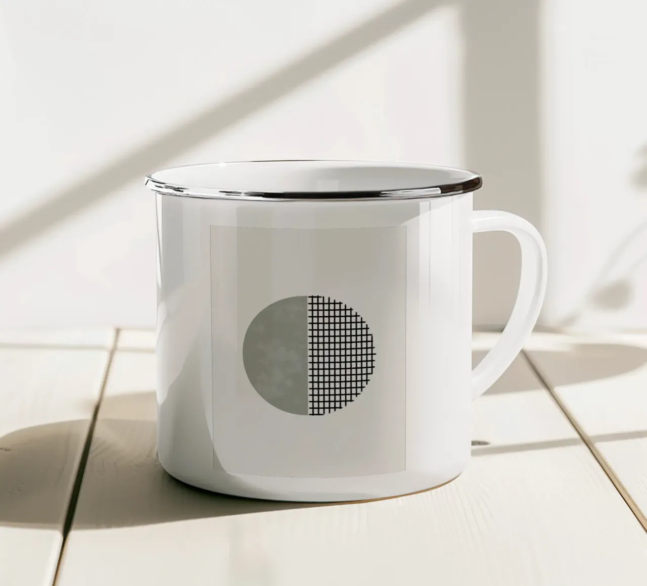Minimalist geometric artwork lines and circles in sage green Emaille Tasse von Imaginative