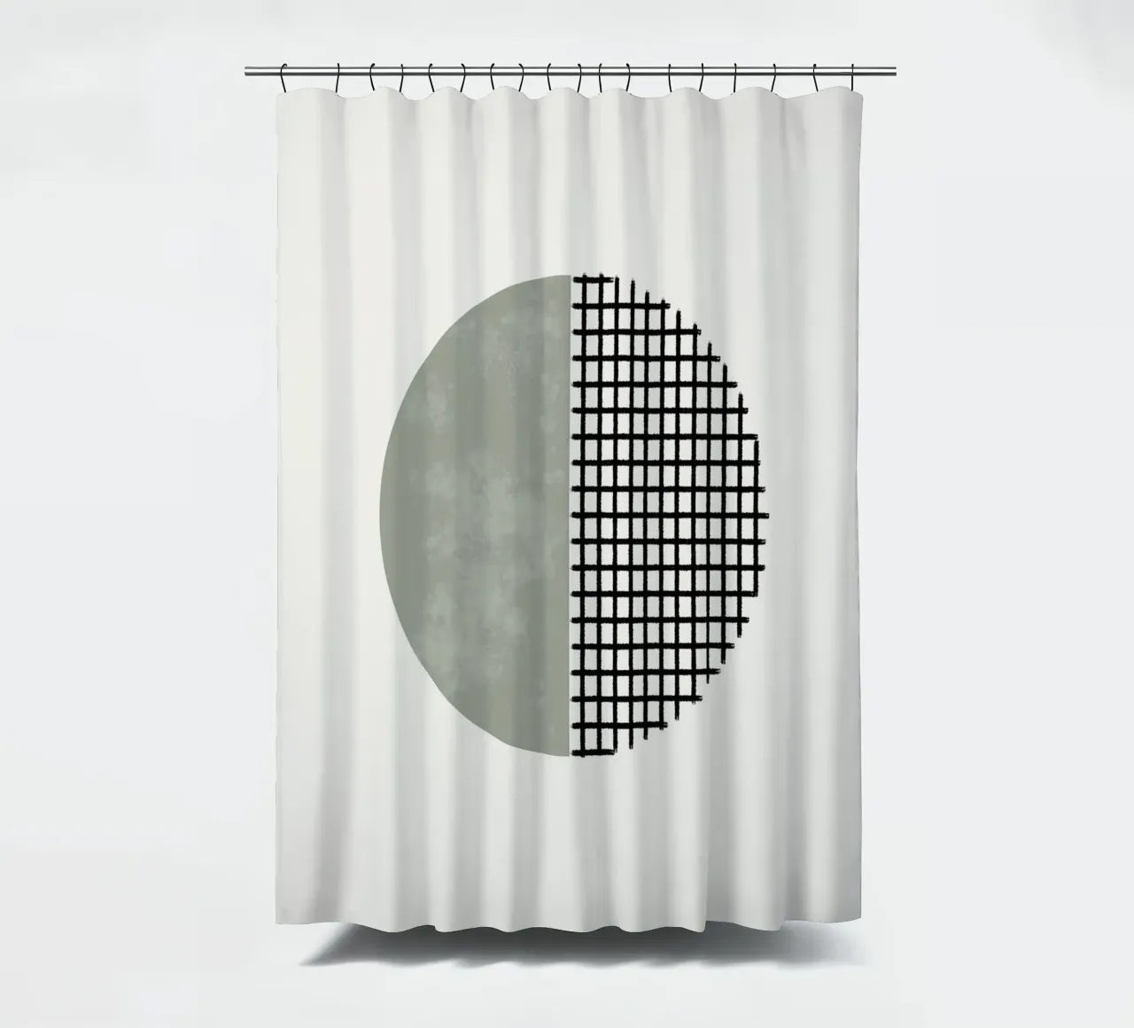 Minimalist geometric artwork lines and circles in sage green Duschvorhang von Imaginative