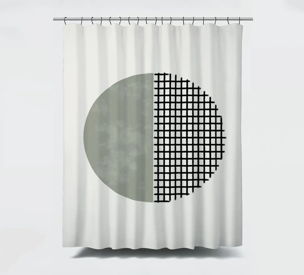 Minimalist geometric artwork lines and circles in sage green Duschvorhang von Imaginative