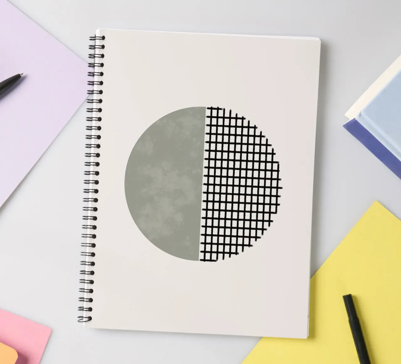Minimalist geometric artwork lines and circles in sage green diario ad anelli da Imaginative