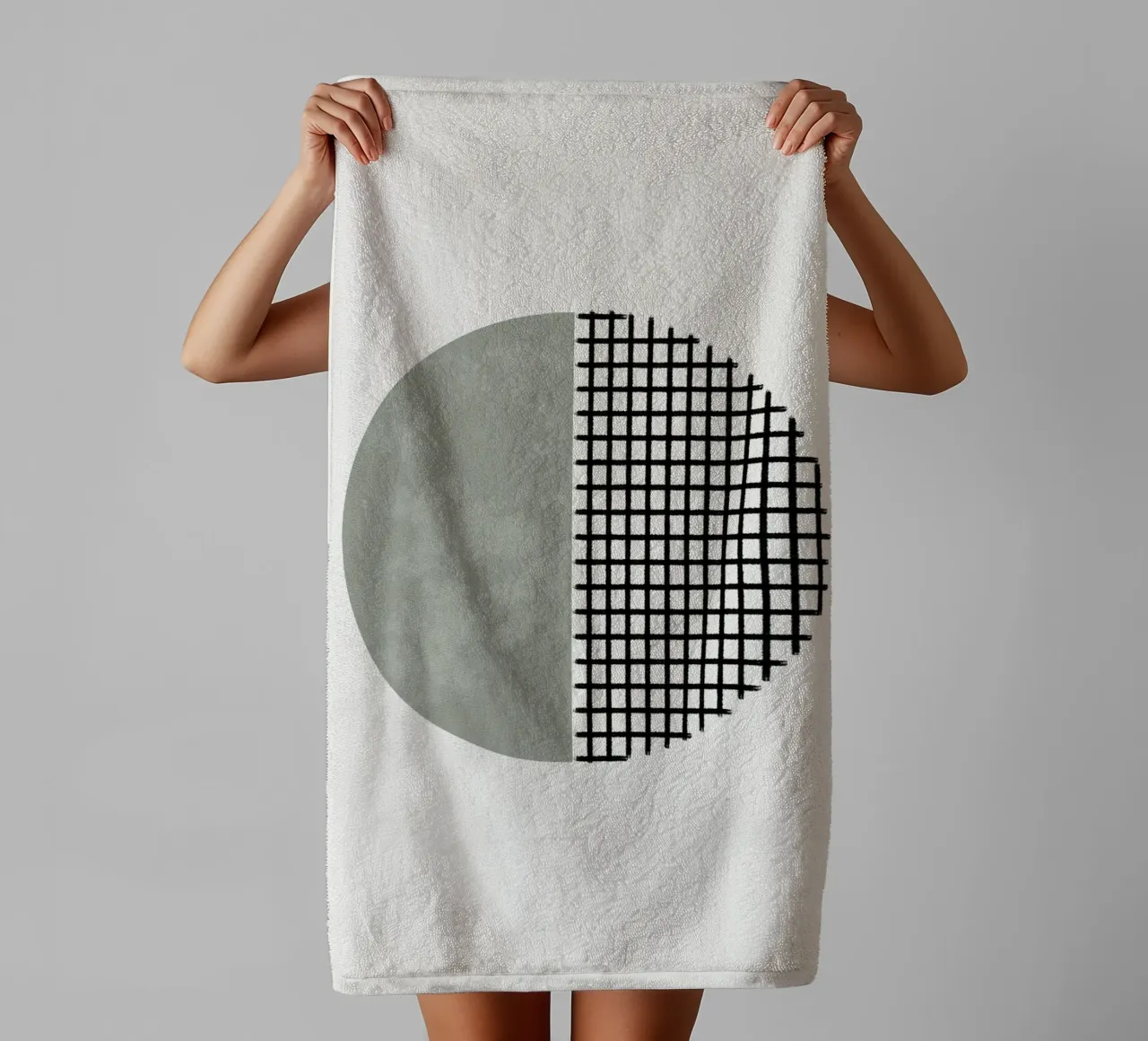 Minimalist geometric artwork lines and circles in sage green Handtuch von Imaginative