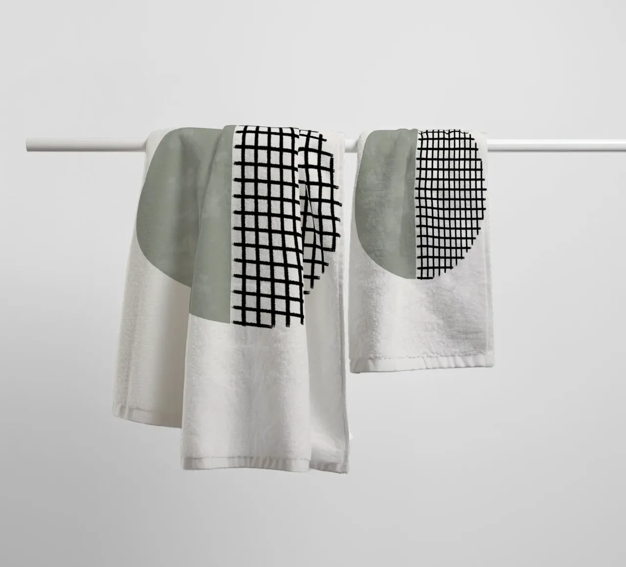 Minimalist geometric artwork lines and circles in sage green Handtuch von Imaginative