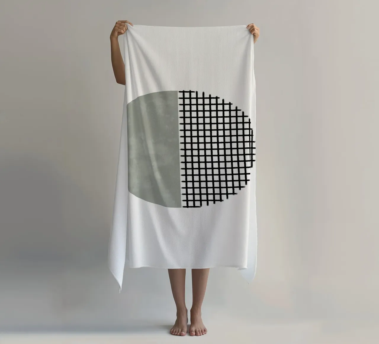 Minimalist geometric artwork lines and circles in sage green telo mare da Imaginative