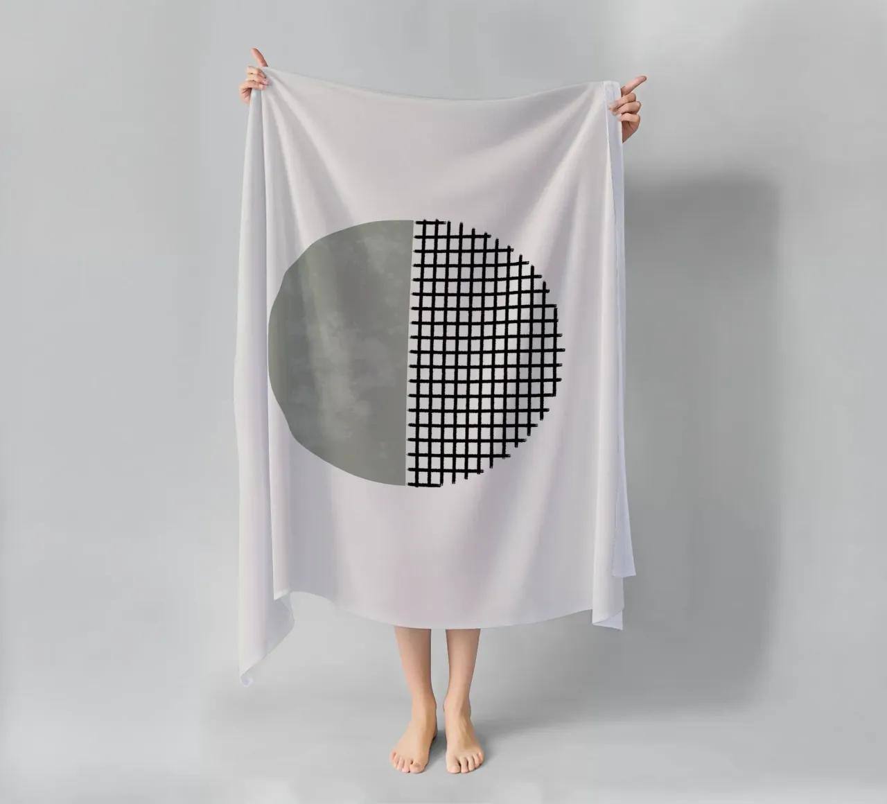 Minimalist geometric artwork lines and circles in sage green telo mare da Imaginative