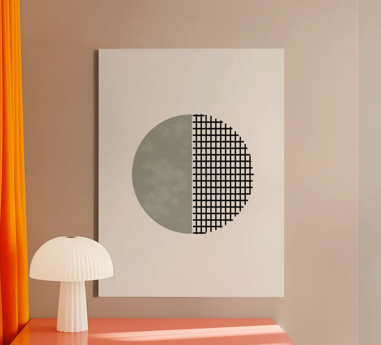 Minimalist geometric artwork lines and circles in sage green tela da Imaginative