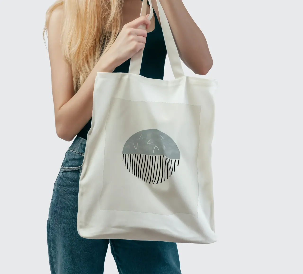 Minimalist artwork with a round shape and black lines borsa in juta da Imaginative