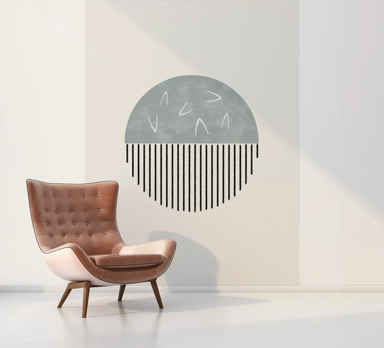 Minimalist artwork with a round shape and black lines papel para pared de Imaginative