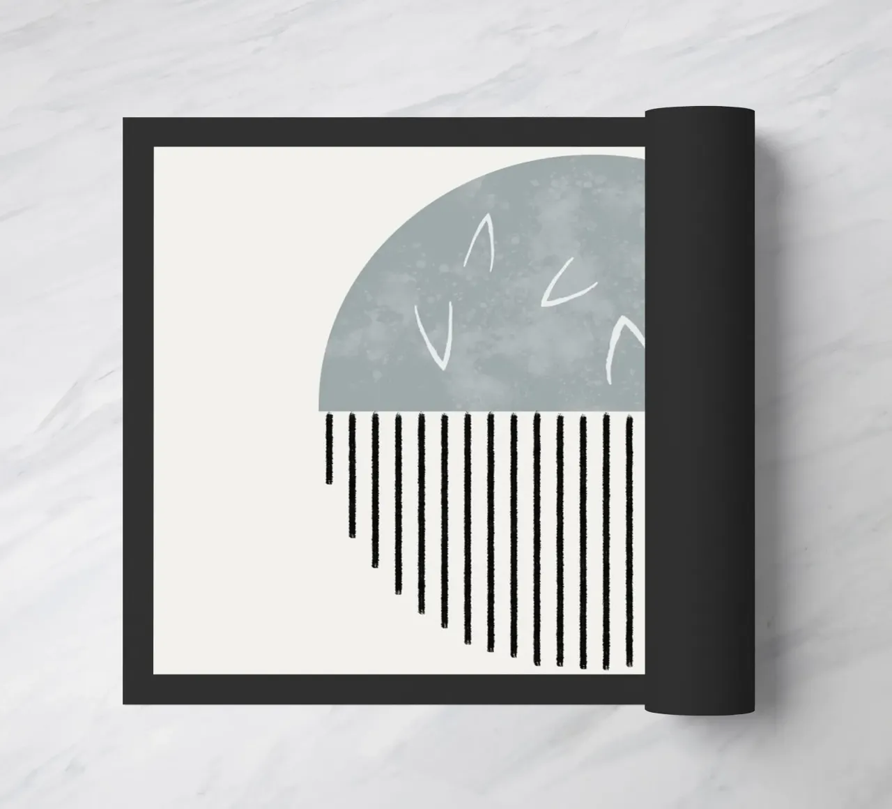 Minimalist artwork with a round shape and black lines doormat by Imaginative