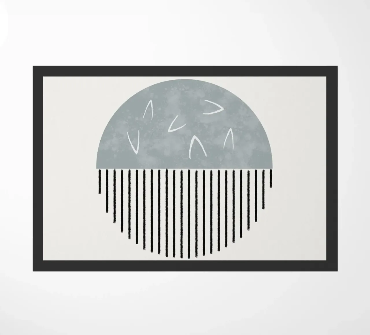 Minimalist artwork with a round shape and black lines doormat by Imaginative
