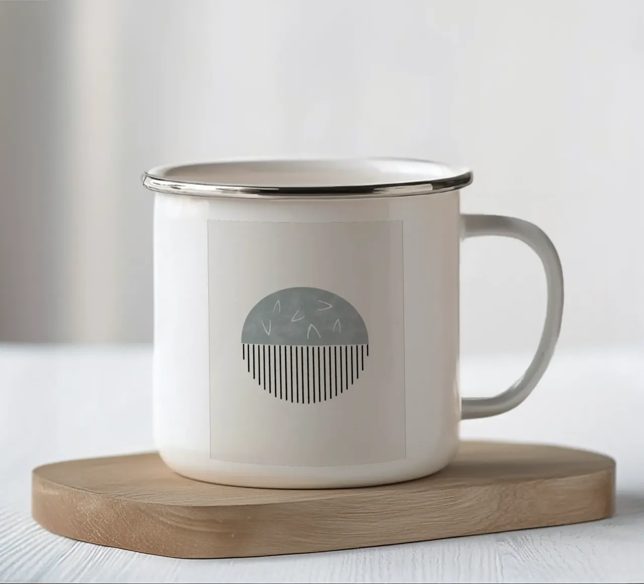Minimalist artwork with a round shape and black lines enamel mug by Imaginative