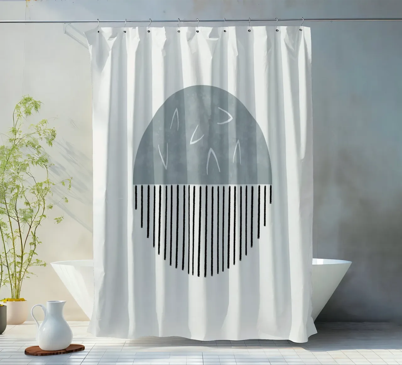 Minimalist artwork with a round shape and black lines Duschvorhang von Imaginative