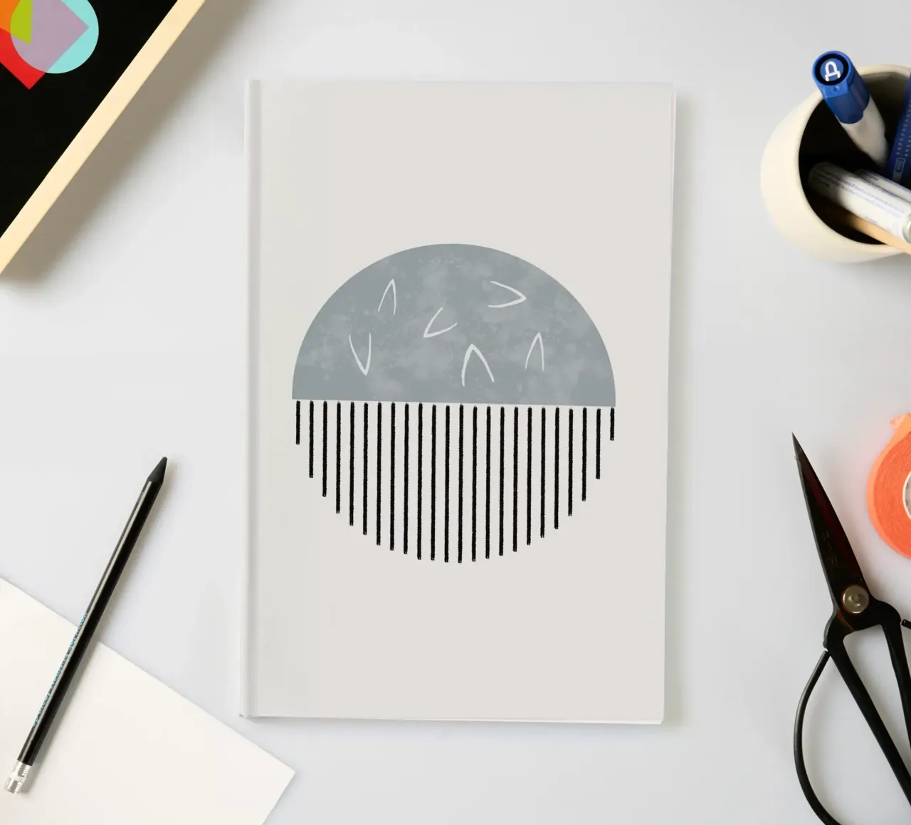 Minimalist artwork with a round shape and black lines notebook by Imaginative