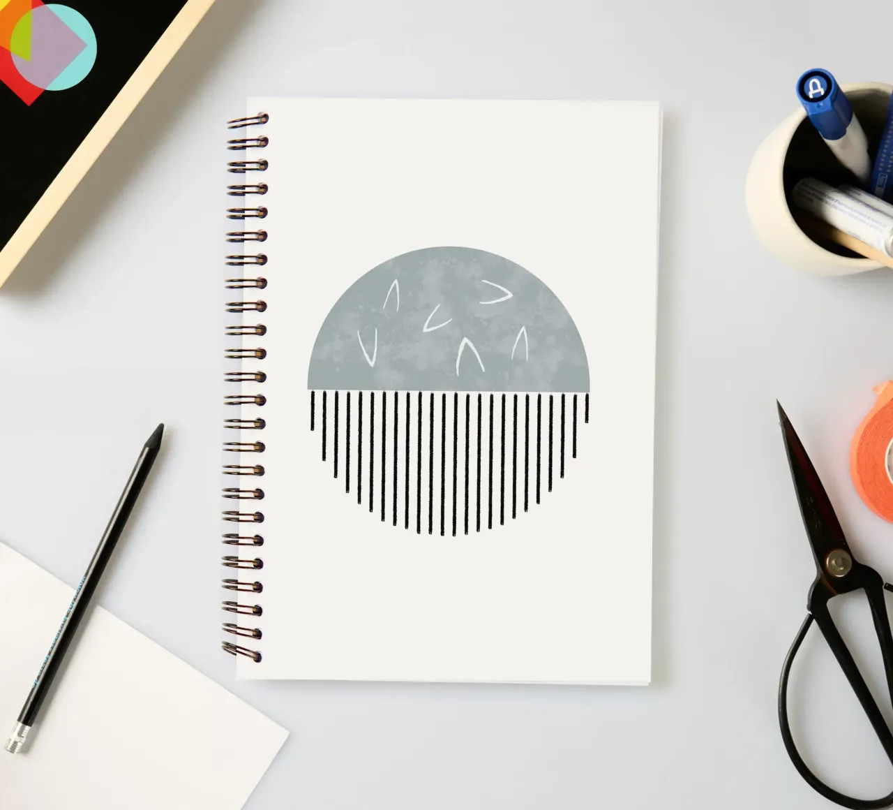 Minimalist artwork with a round shape and black lines notitieboek met spiraal van Imaginative