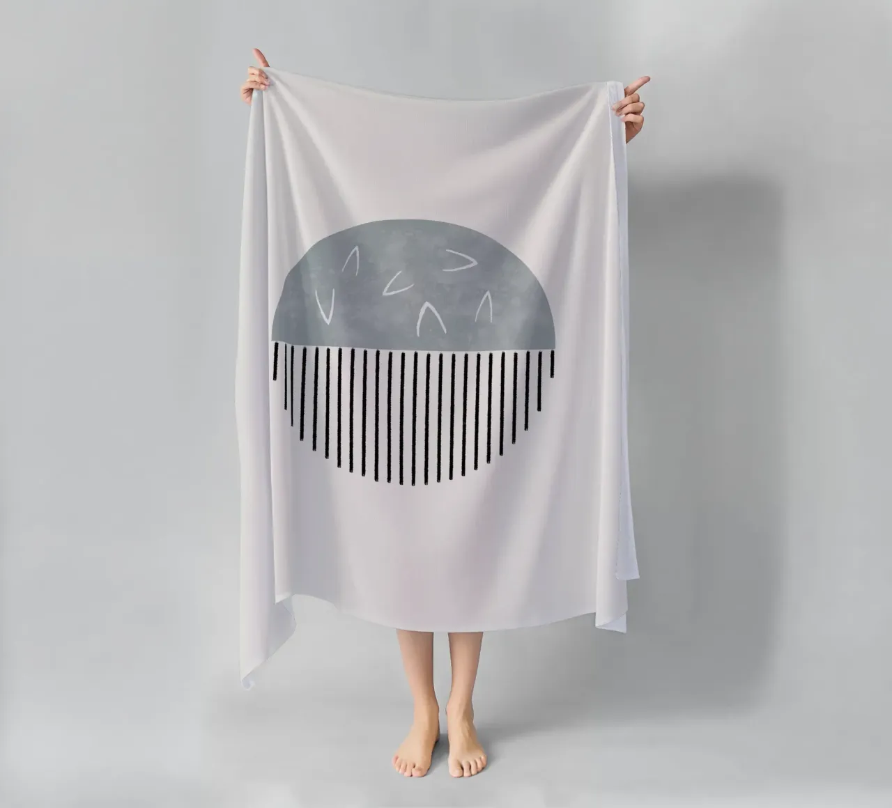 Minimalist artwork with a round shape and black lines strandhanddoek van Imaginative