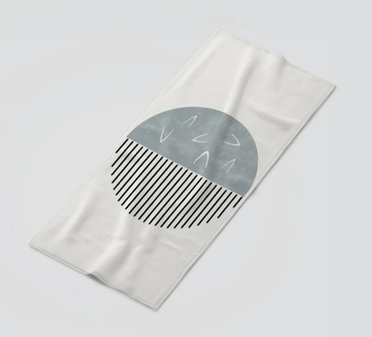 Minimalist artwork with a round shape and black lines strandhanddoek van Imaginative