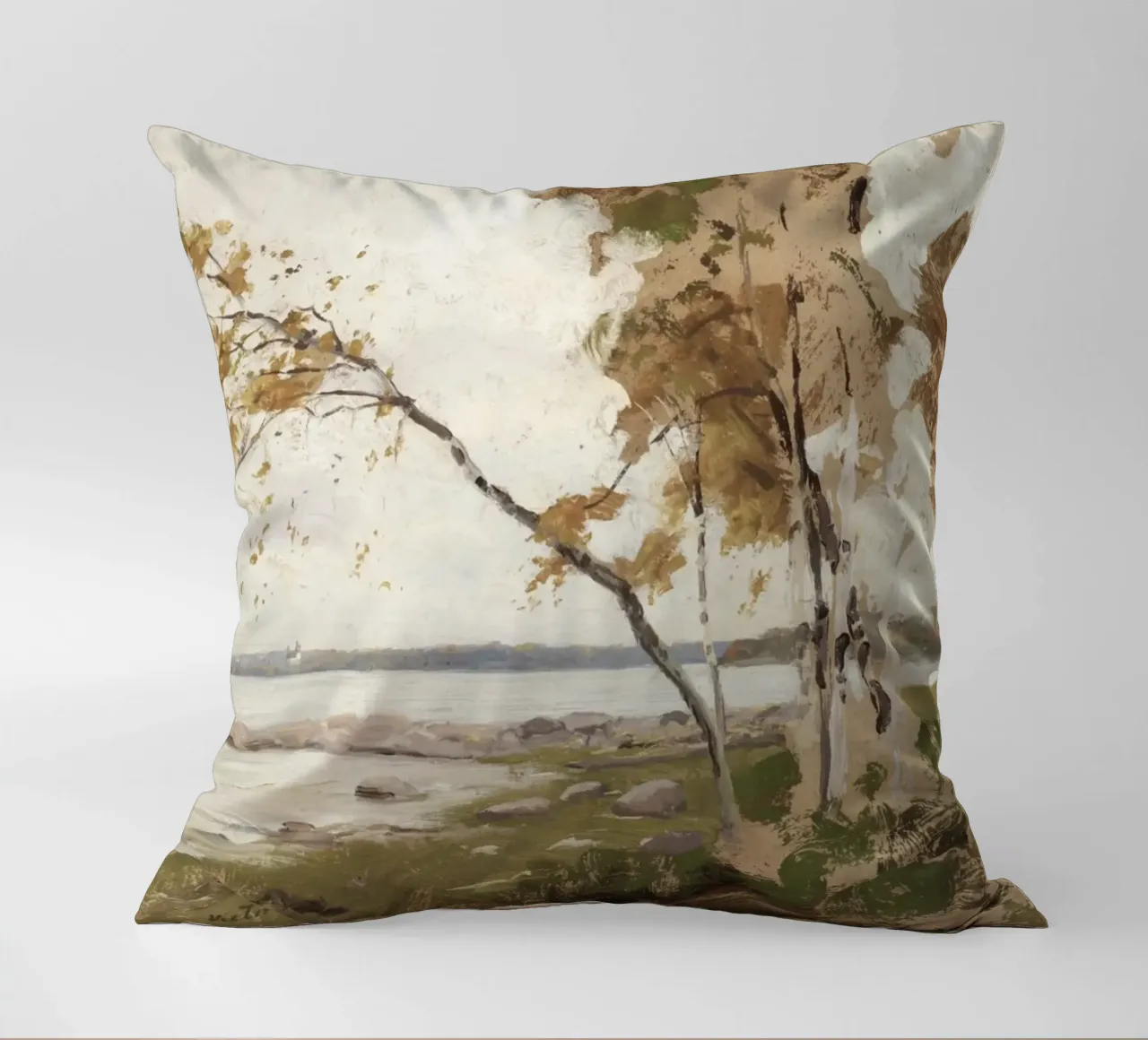 Melcher Westerholm: Autunno in riva al lago, paesaggio impressionista cuscino da ClubArt