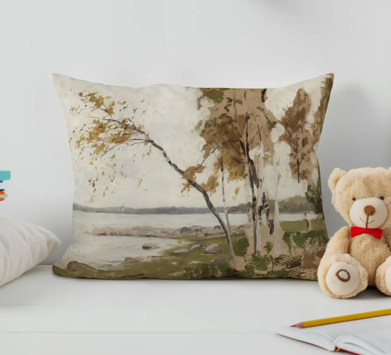 Melcher Westerholm: Autunno in riva al lago, paesaggio impressionista cuscino da ClubArt