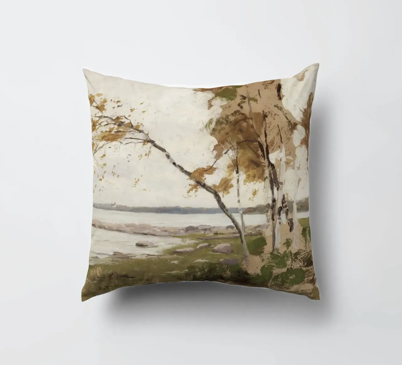 Melcher Westerholm: Autunno in riva al lago, paesaggio impressionista cuscino da ClubArt