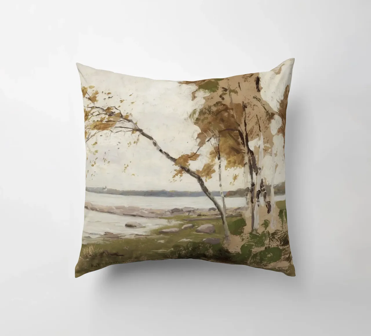 Melcher Westerholm: Autunno in riva al lago, paesaggio impressionista cuscino da ClubArt