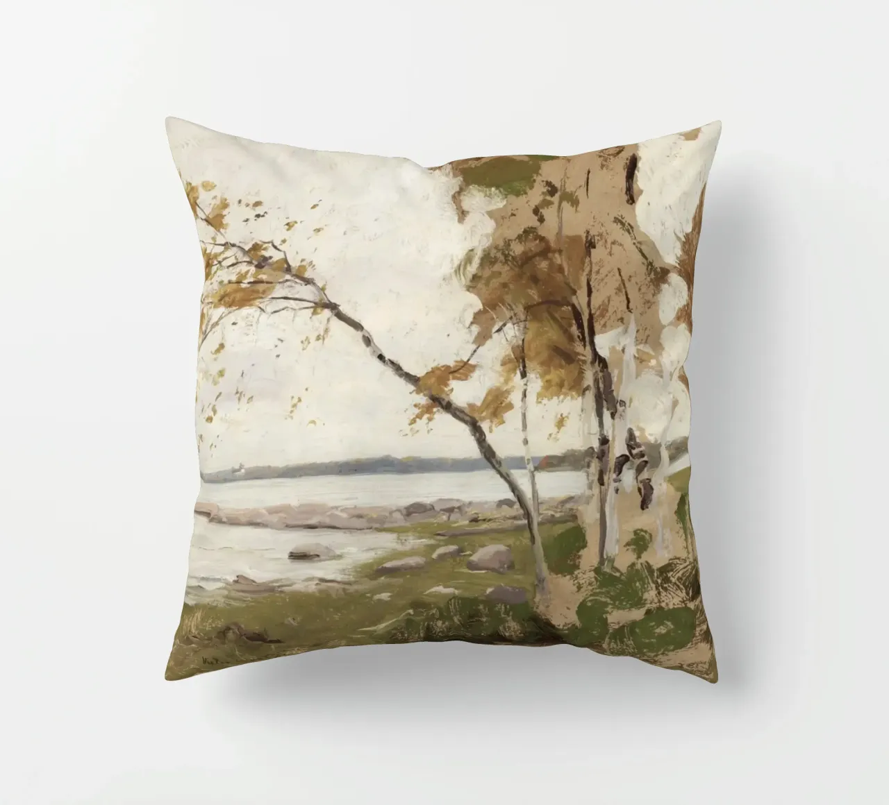 Melcher Westerholm: Autunno in riva al lago, paesaggio impressionista cuscino da ClubArt