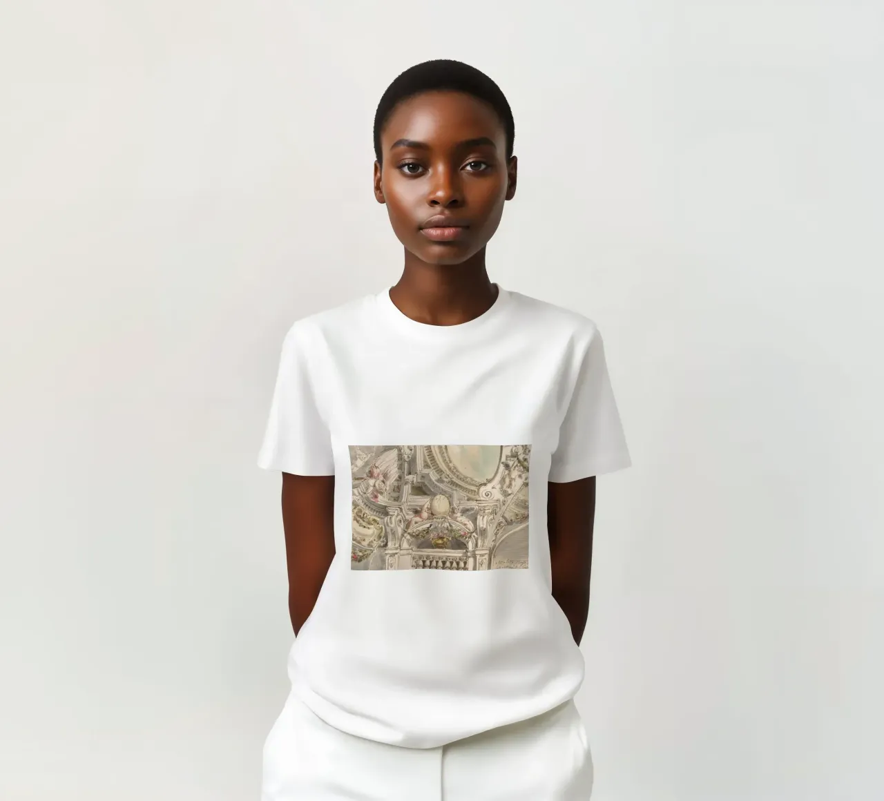 Schizzo di soffitto rococò: Studio architettonico, cherubini e ornati t-shirt da ClubArt