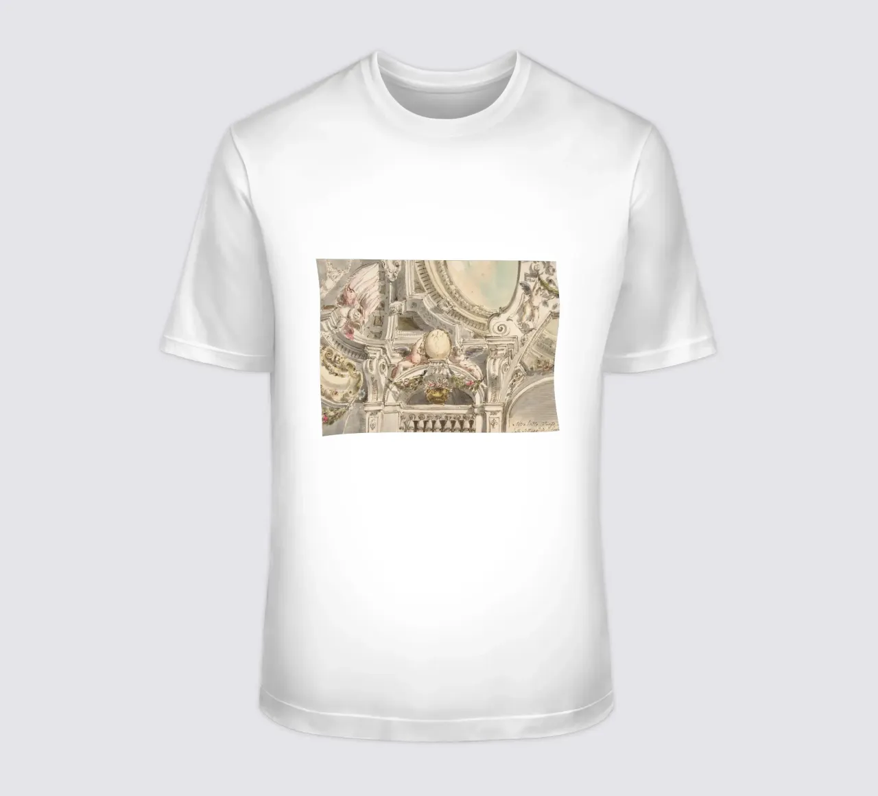 Schizzo di soffitto rococò: Studio architettonico, cherubini e ornati t-shirt da ClubArt