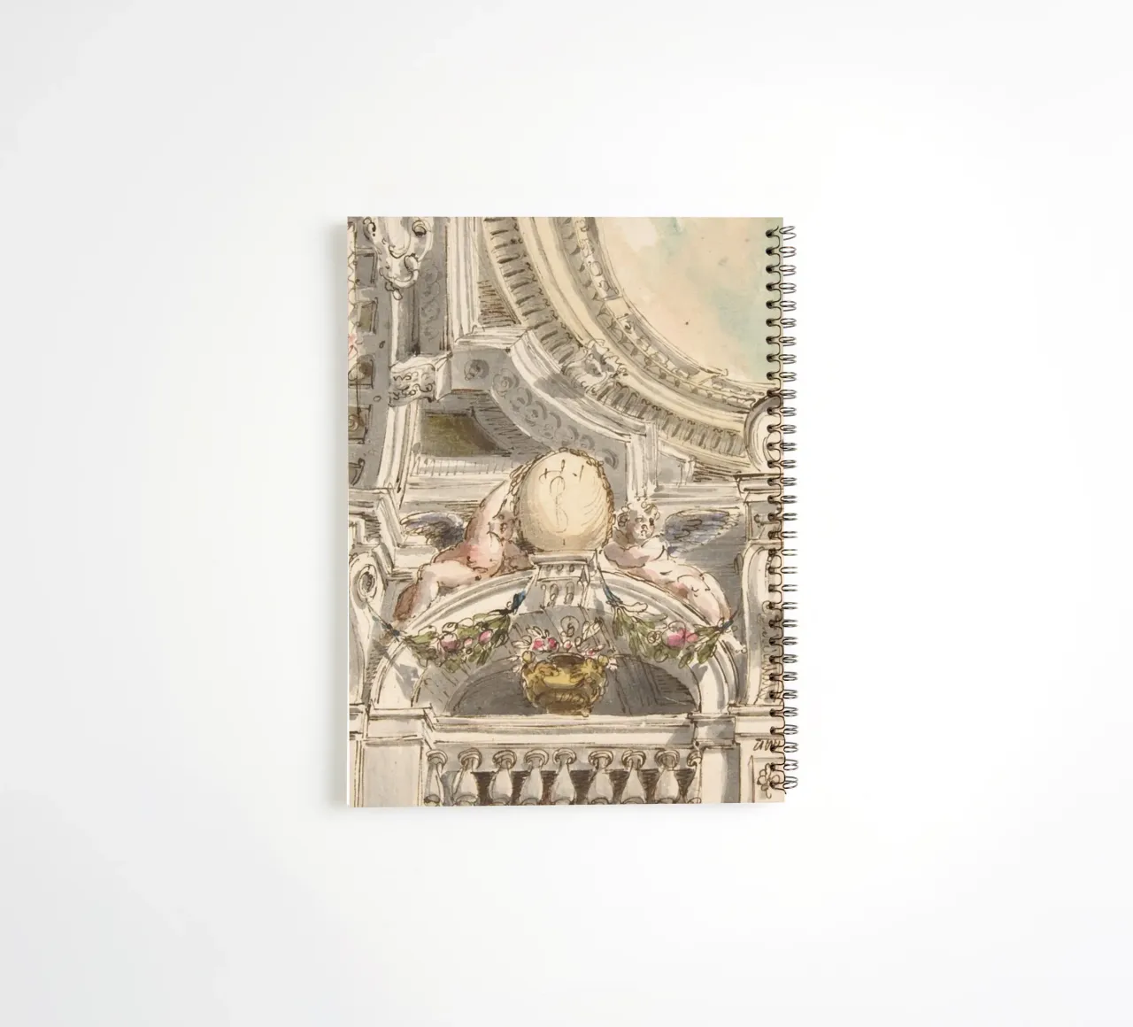Rococo Ceiling Sketch: Architectural Study, Cherubs & Ornate spiral notebook by ClubArt