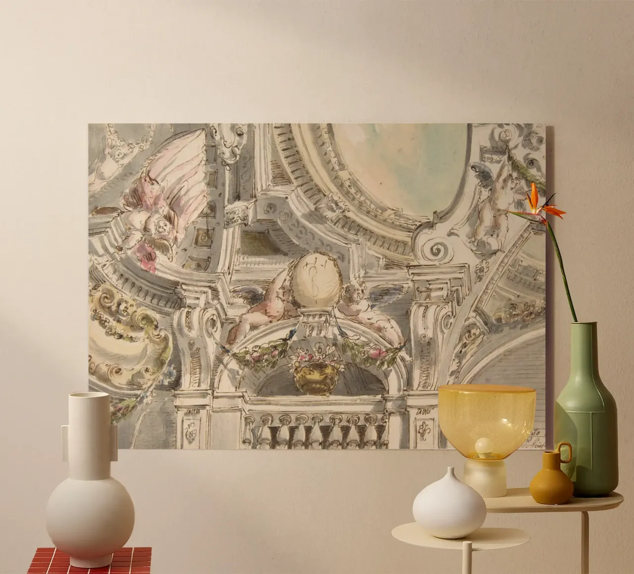 Schizzo di soffitto rococò: Studio architettonico, cherubini e ornati plexiglass da ClubArt