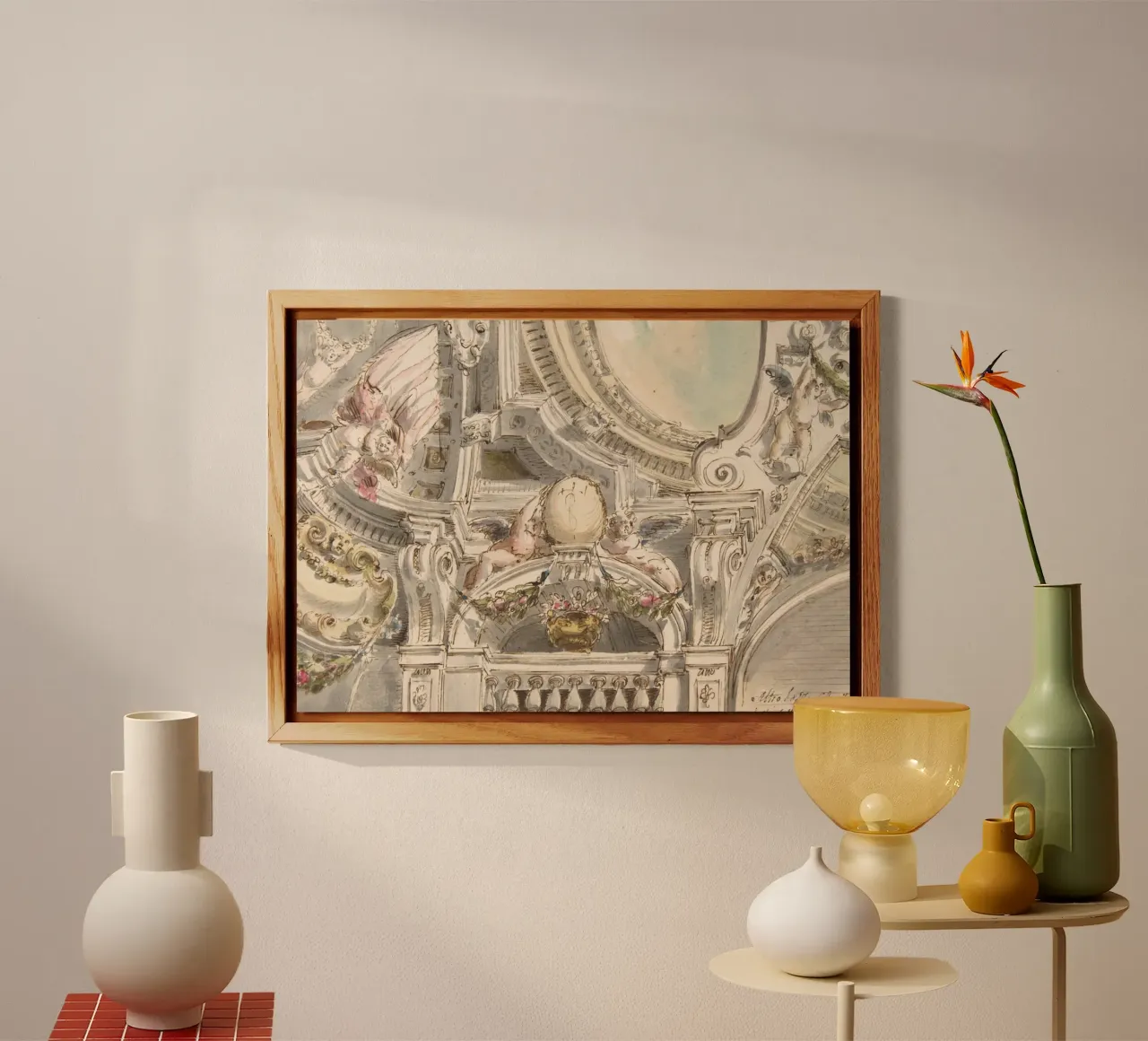Schizzo di soffitto rococò: Studio architettonico, cherubini e ornati alluminio dibond da ClubArt