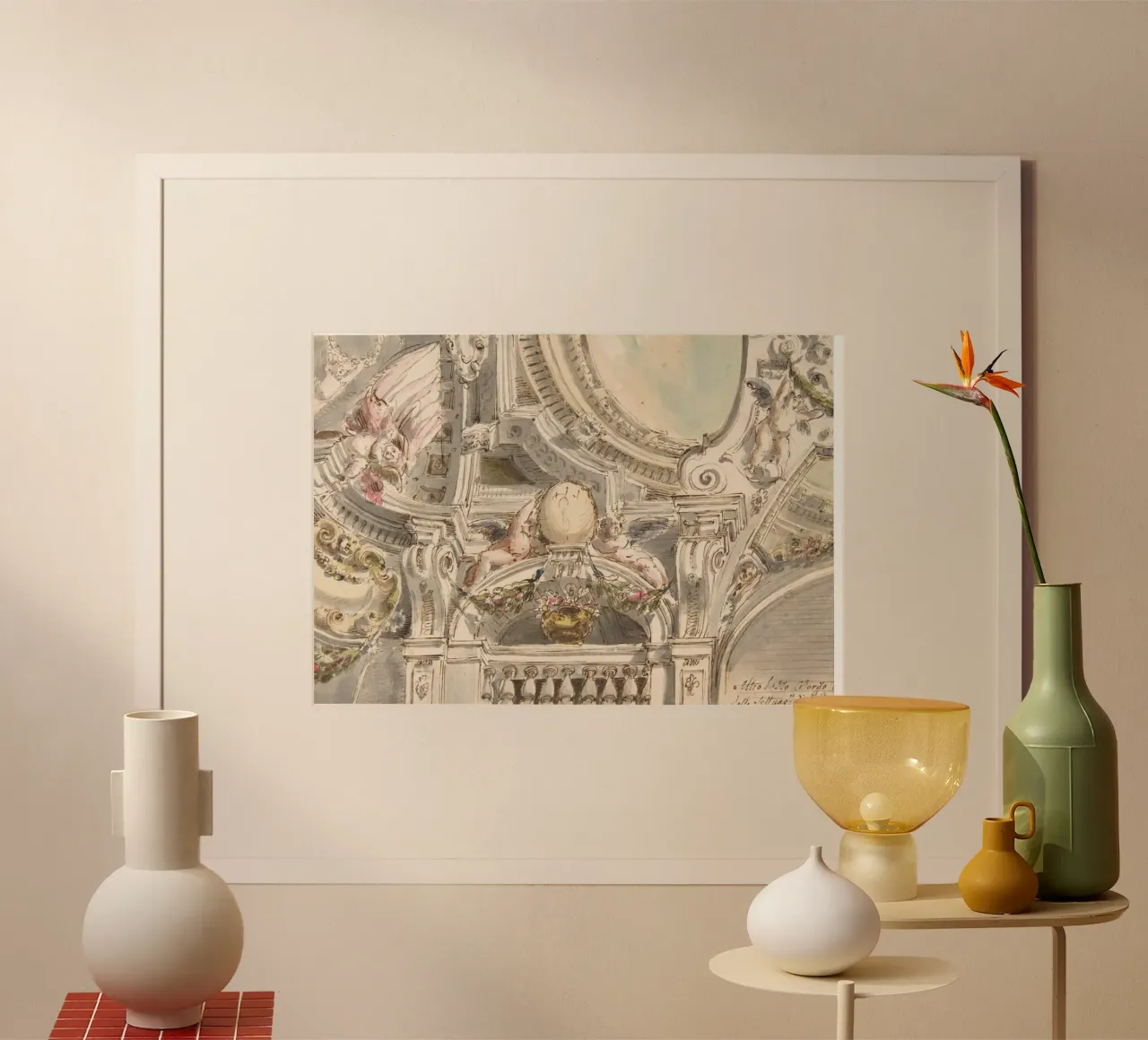 Schizzo di soffitto rococò: Studio architettonico, cherubini e ornati carta hahnemühle da ClubArt
