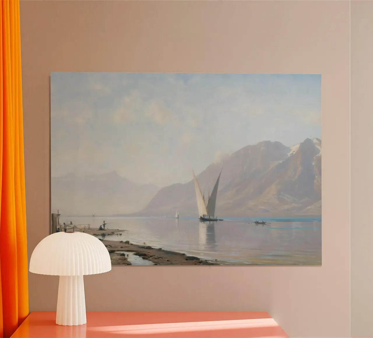 Noors fjord: Kustlandschap zeilboot, sereen zeegezicht poster met houten frame van ClubArt