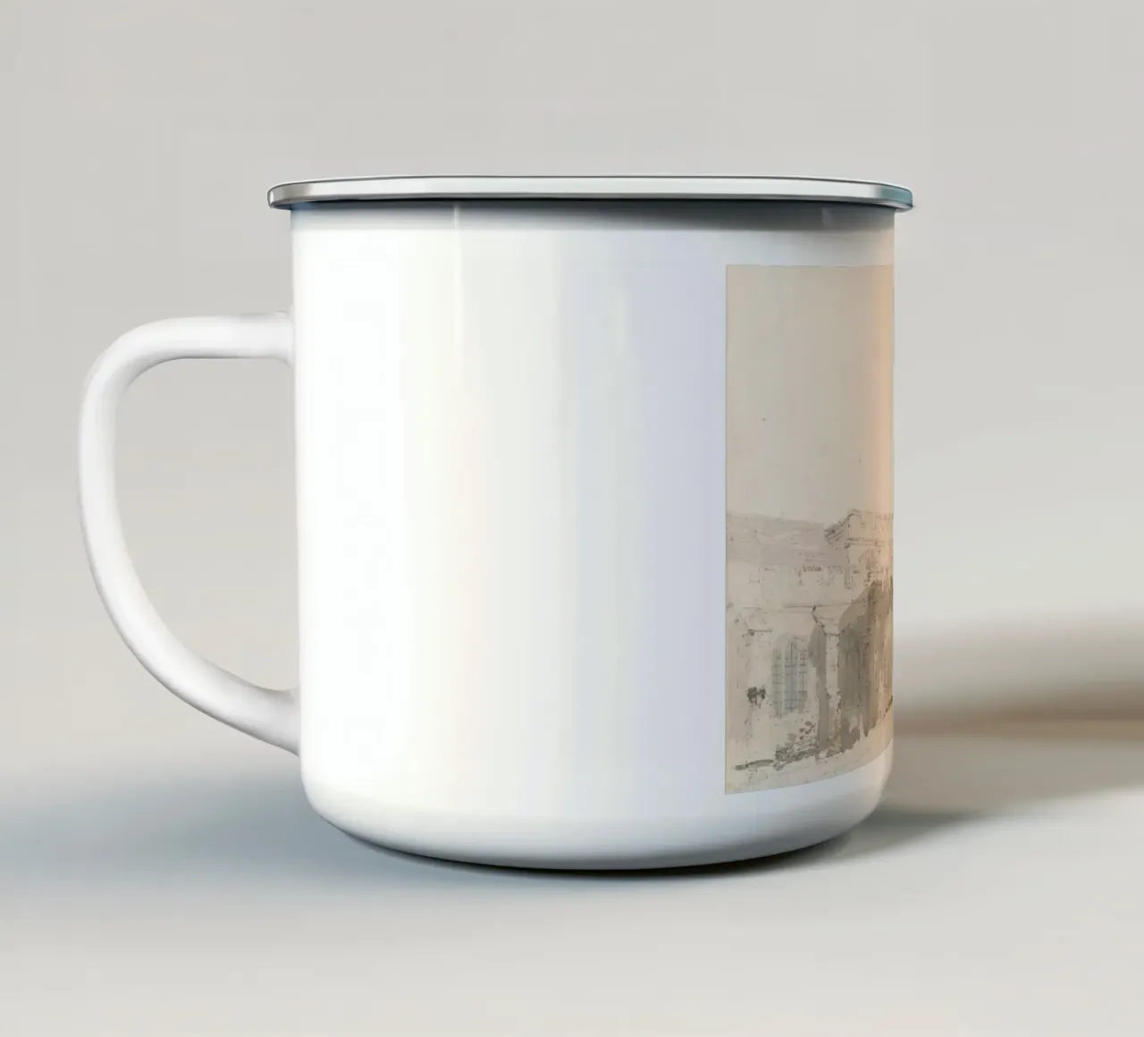 Chiesa storica: Studio architettonico, acquerello d'epoca Pr tazza in smalto da ClubArt