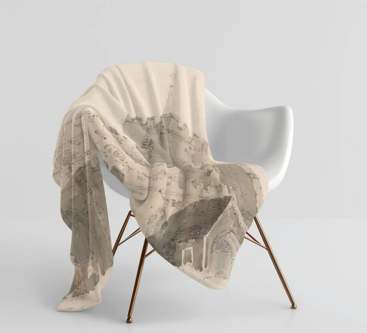 Chiesa storica: Studio architettonico, acquerello d'epoca Pr coperta in pile da ClubArt