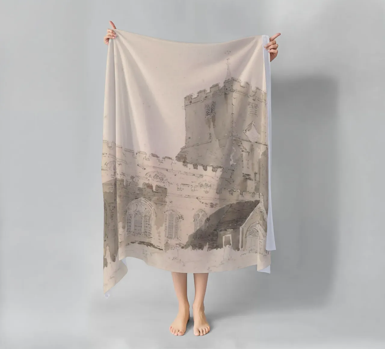 Chiesa storica: Studio architettonico, acquerello d'epoca Pr telo mare da ClubArt