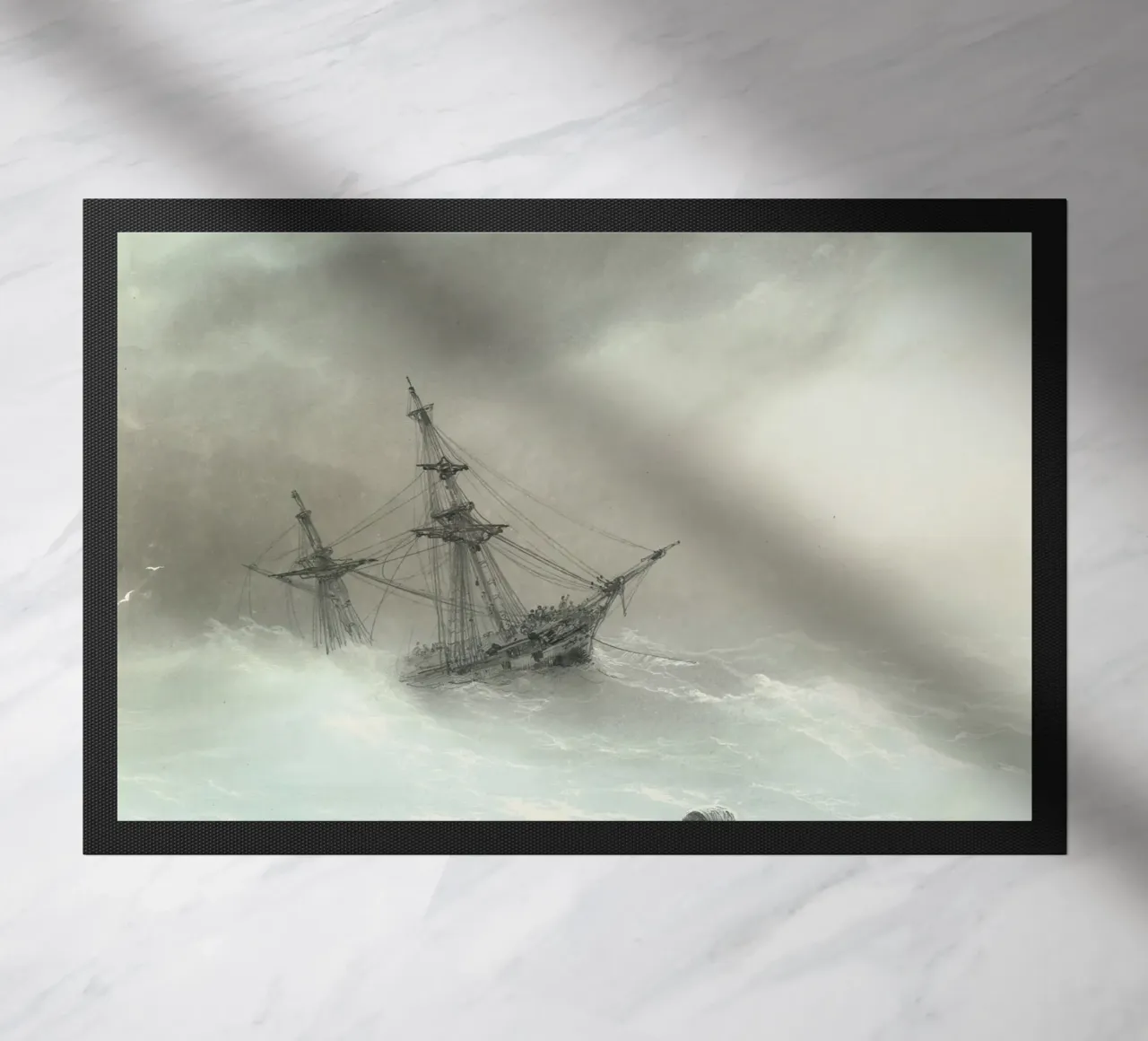 Stormy Seascape: Sailing Ship Amidst Waves, Vintage Maritime doormat by ClubArt