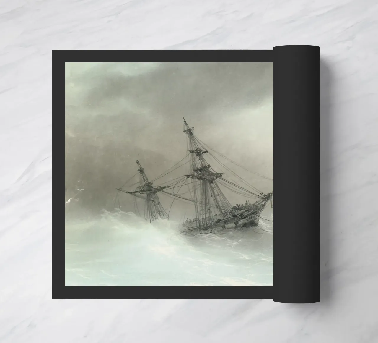 Stormy Seascape: Sailing Ship Amidst Waves, Vintage Maritime doormat by ClubArt