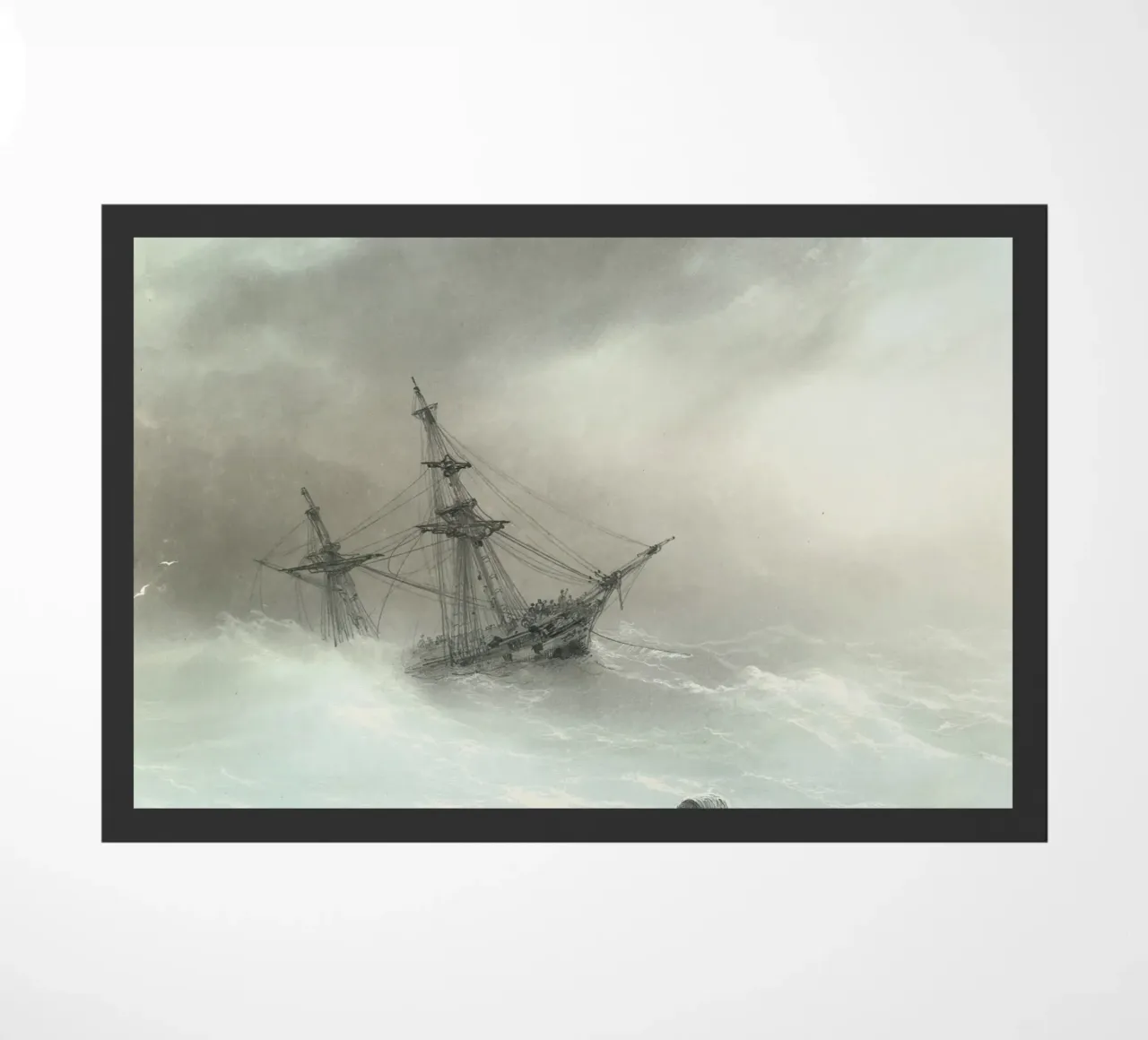 Stormy Seascape: Sailing Ship Amidst Waves, Vintage Maritime doormat by ClubArt