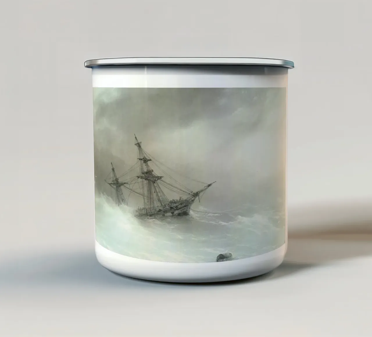 Stormy Seascape: Sailing Ship Amidst Waves, Vintage Maritime enamel mug by ClubArt