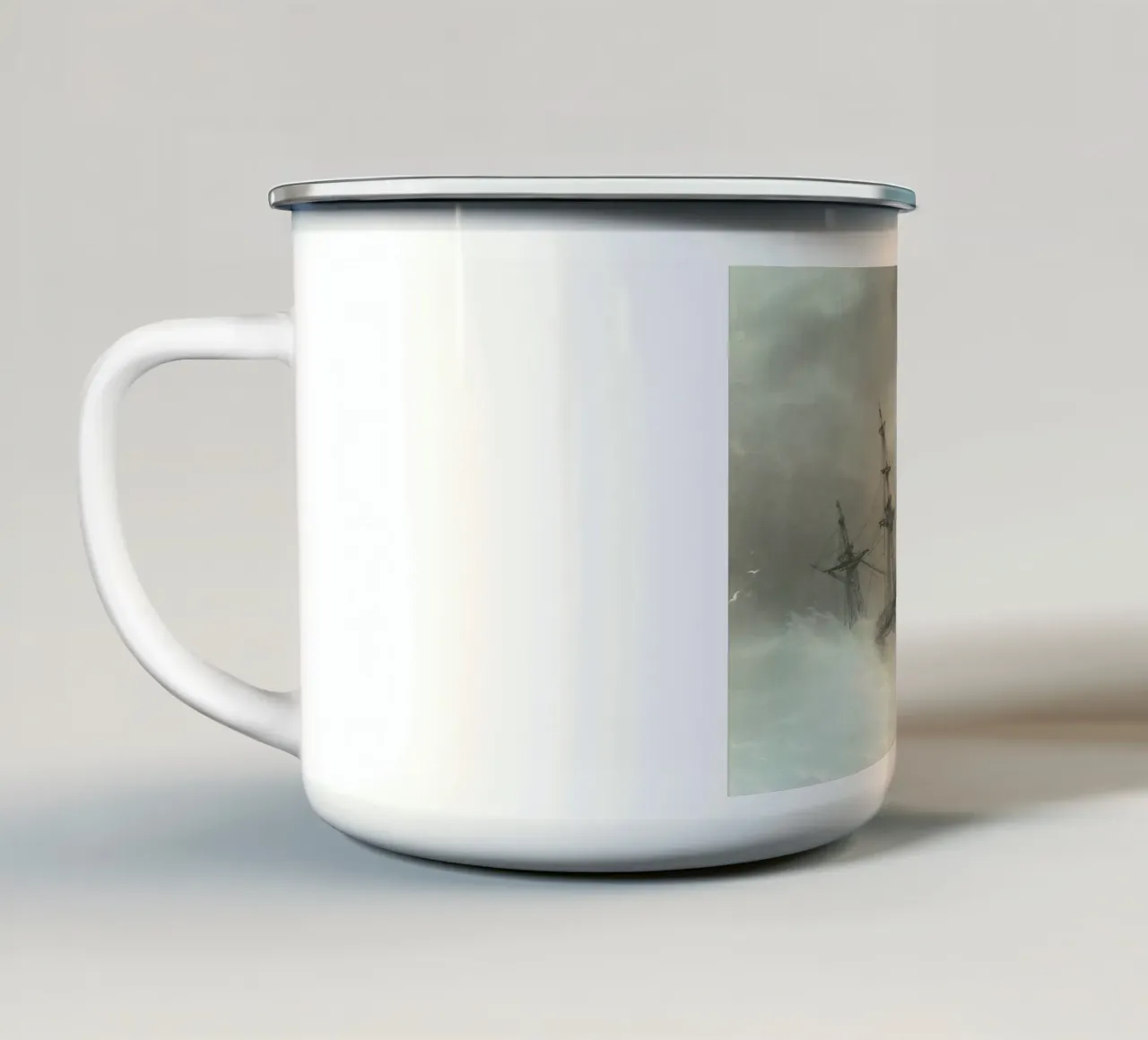 Stormy Seascape: Sailing Ship Amidst Waves, Vintage Maritime enamel mug by ClubArt