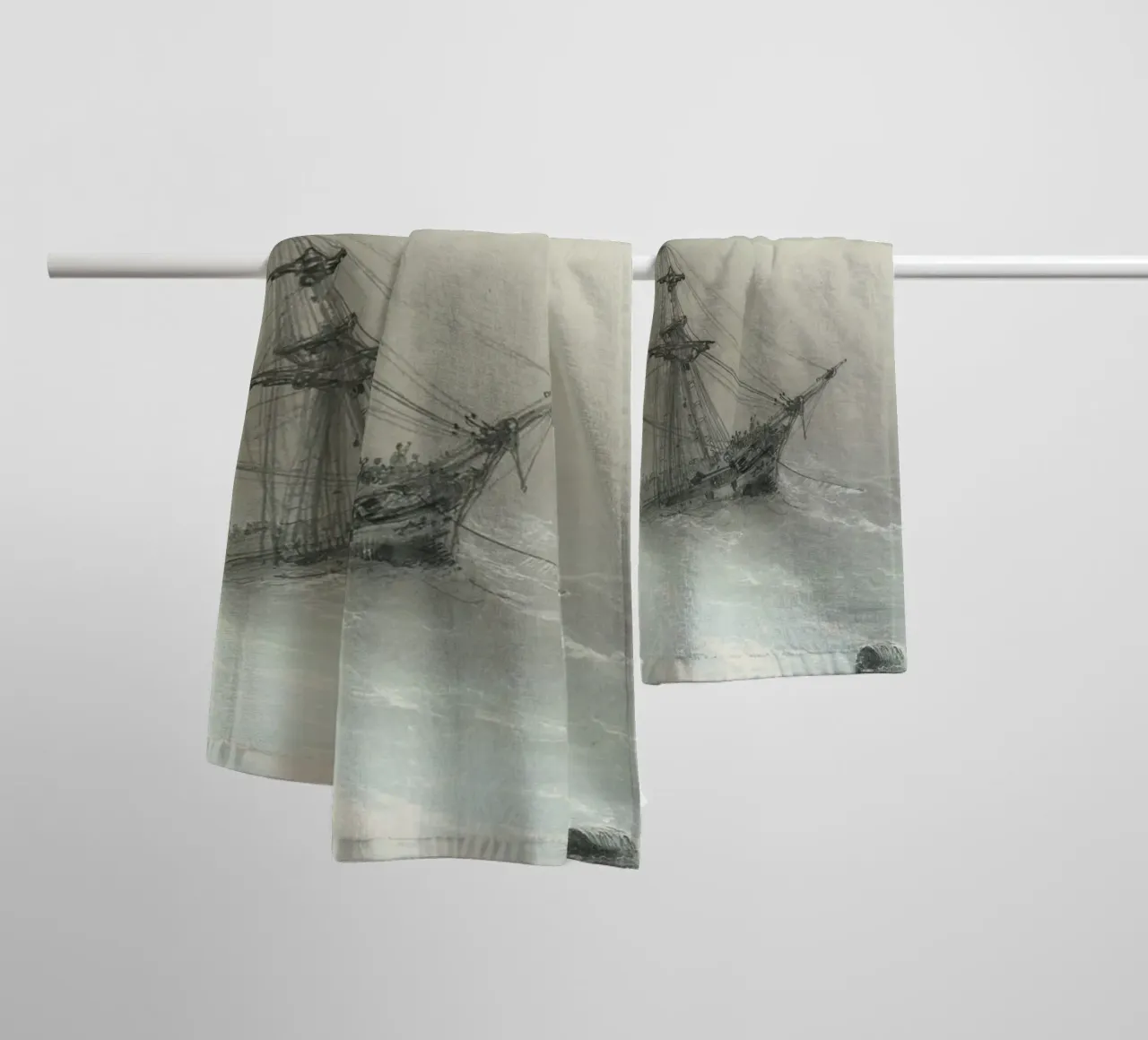 Stormy Seascape: Sailing Ship Amidst Waves, Vintage Maritime towel by ClubArt