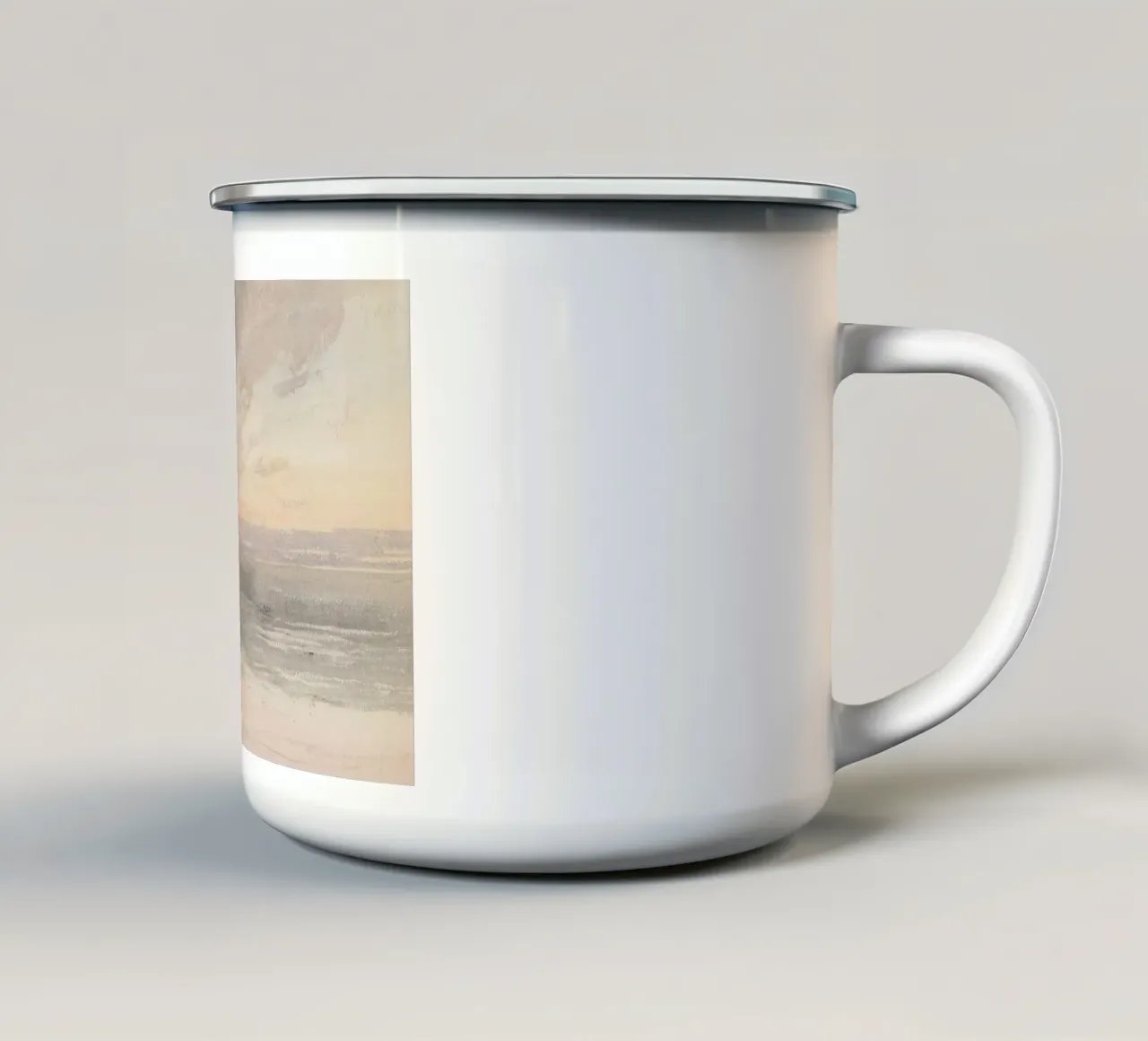 Schemerig strand: Horizon aan de kust, impressionistisch zeegezicht emaille mok van ClubArt