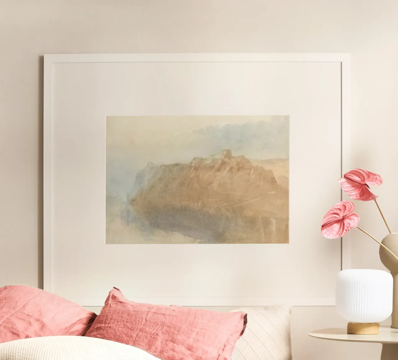 Nevelige kliffen: Abstract landschap, aardetinten Print poster met aluminium frame van ClubArt