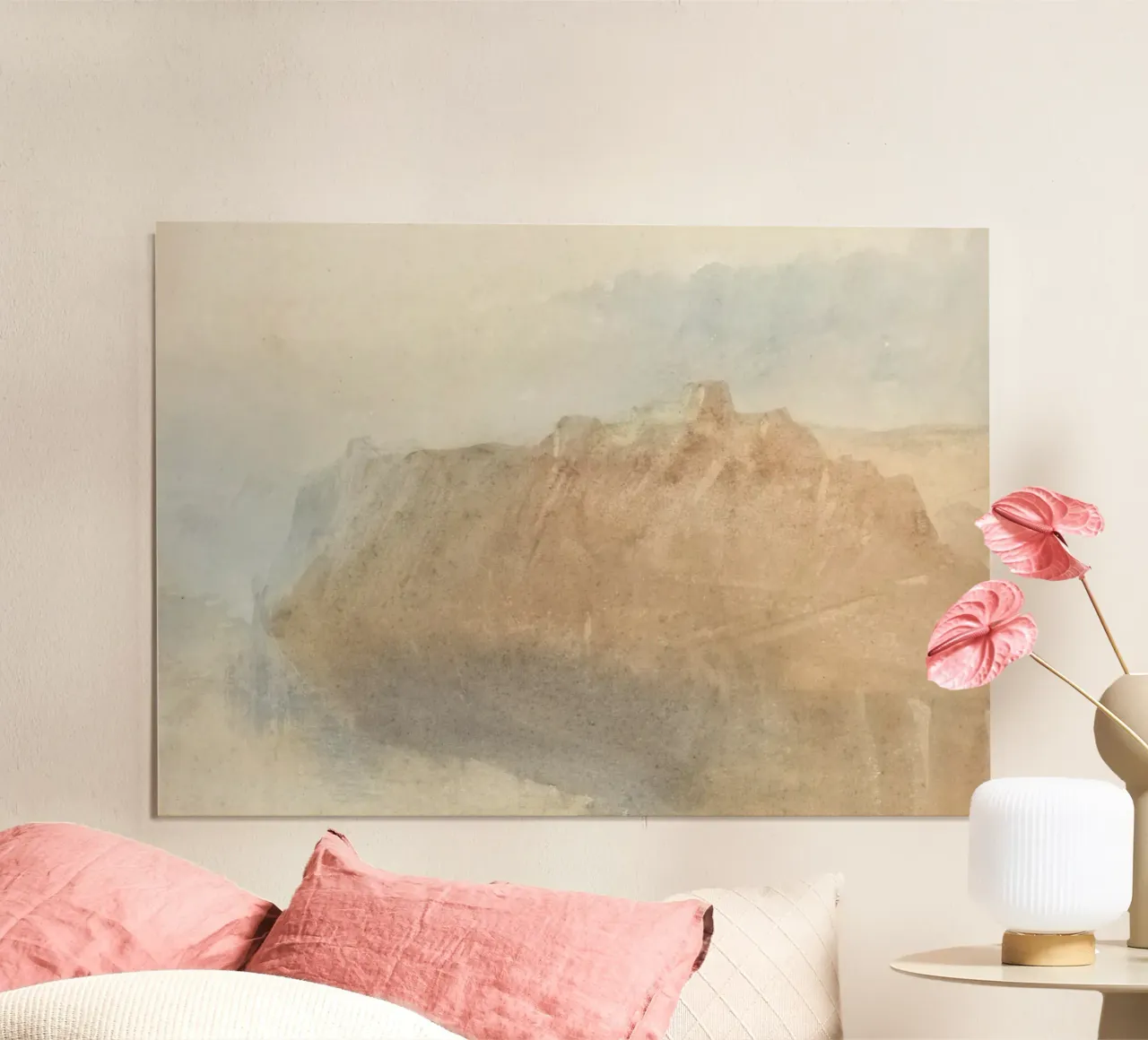 Nevelige kliffen: Abstract landschap, aardetinten Print poster met aluminium frame van ClubArt